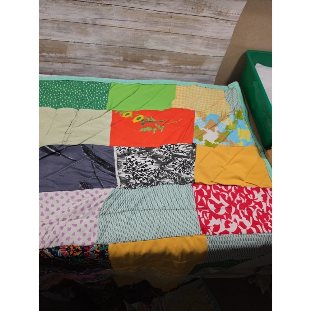 Handmade Vintage Patchwork Quilt Multi Color Floral Paisley Gingham 64x77 READ